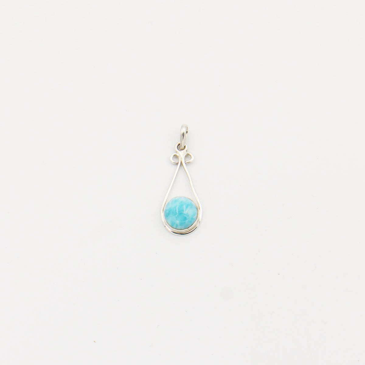 Larimar Round Sterling Drop Pendant 10mm