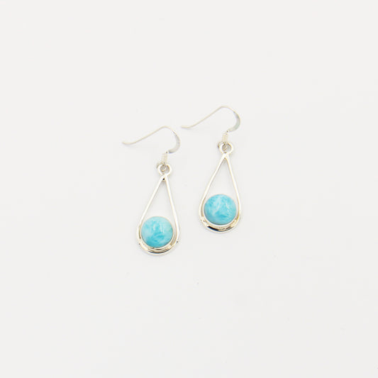 Larimar Round Sterling Drop Earrings 9mm