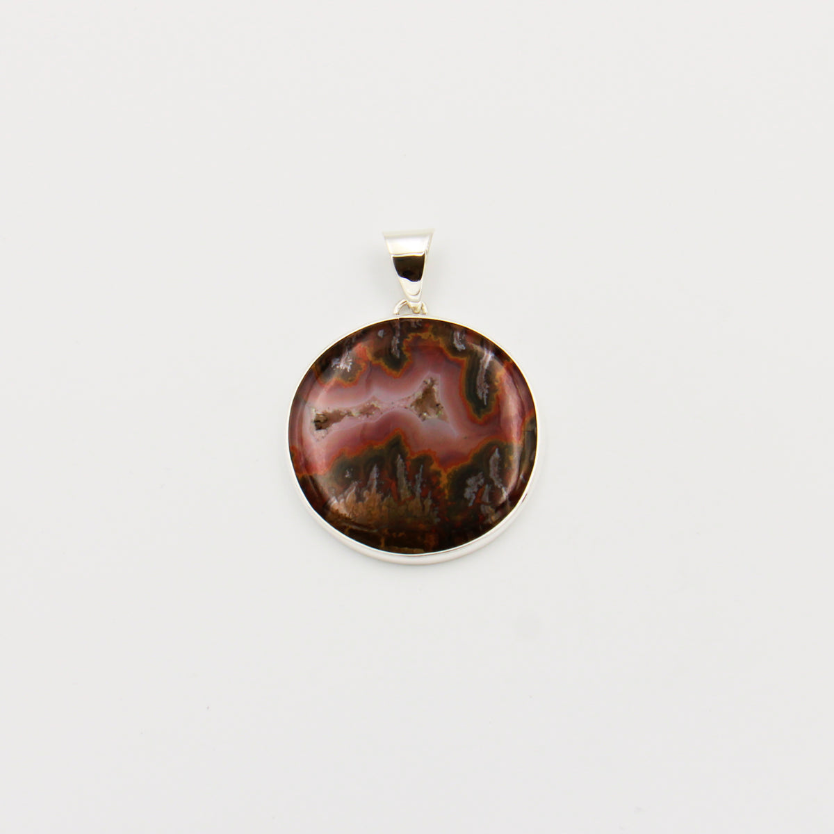 Fire Agate Round Statement Sterling Pendant