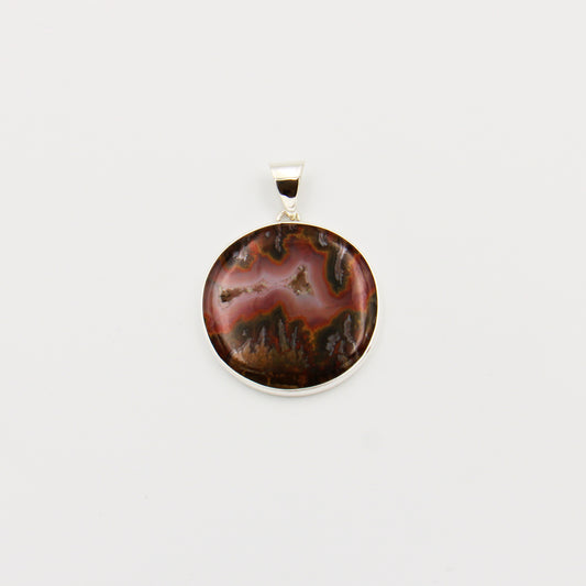 Fire Agate Round Statement Sterling Pendant