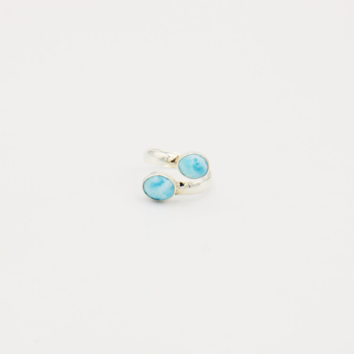 Larimar 2 Stone Pear Sterling Ring Size 8