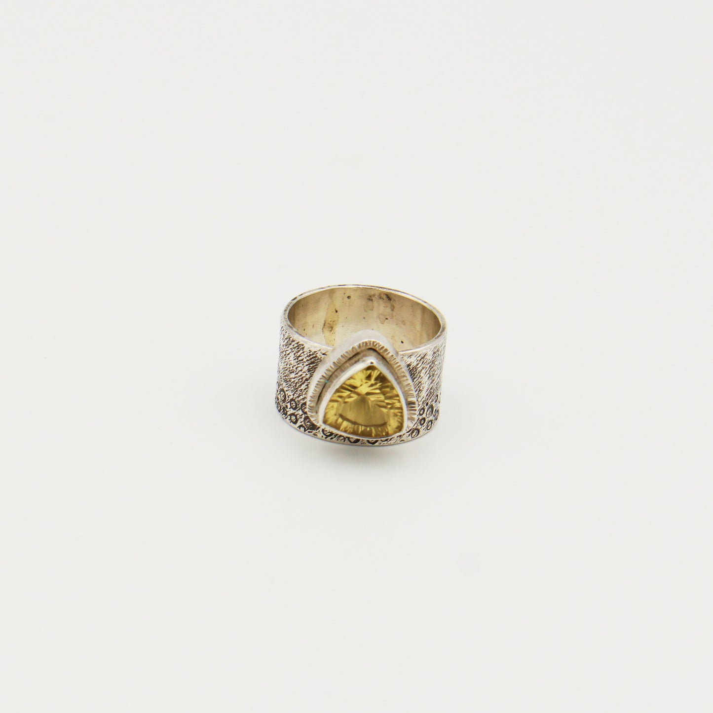 Citrine Trilliant Sterling Wide Band Ring Size 8.75