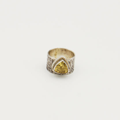 Citrine Trilliant Sterling Wide Band Ring Size 8.75