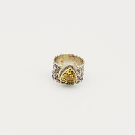 Citrine Trilliant Sterling Wide Band Ring Size 8.75