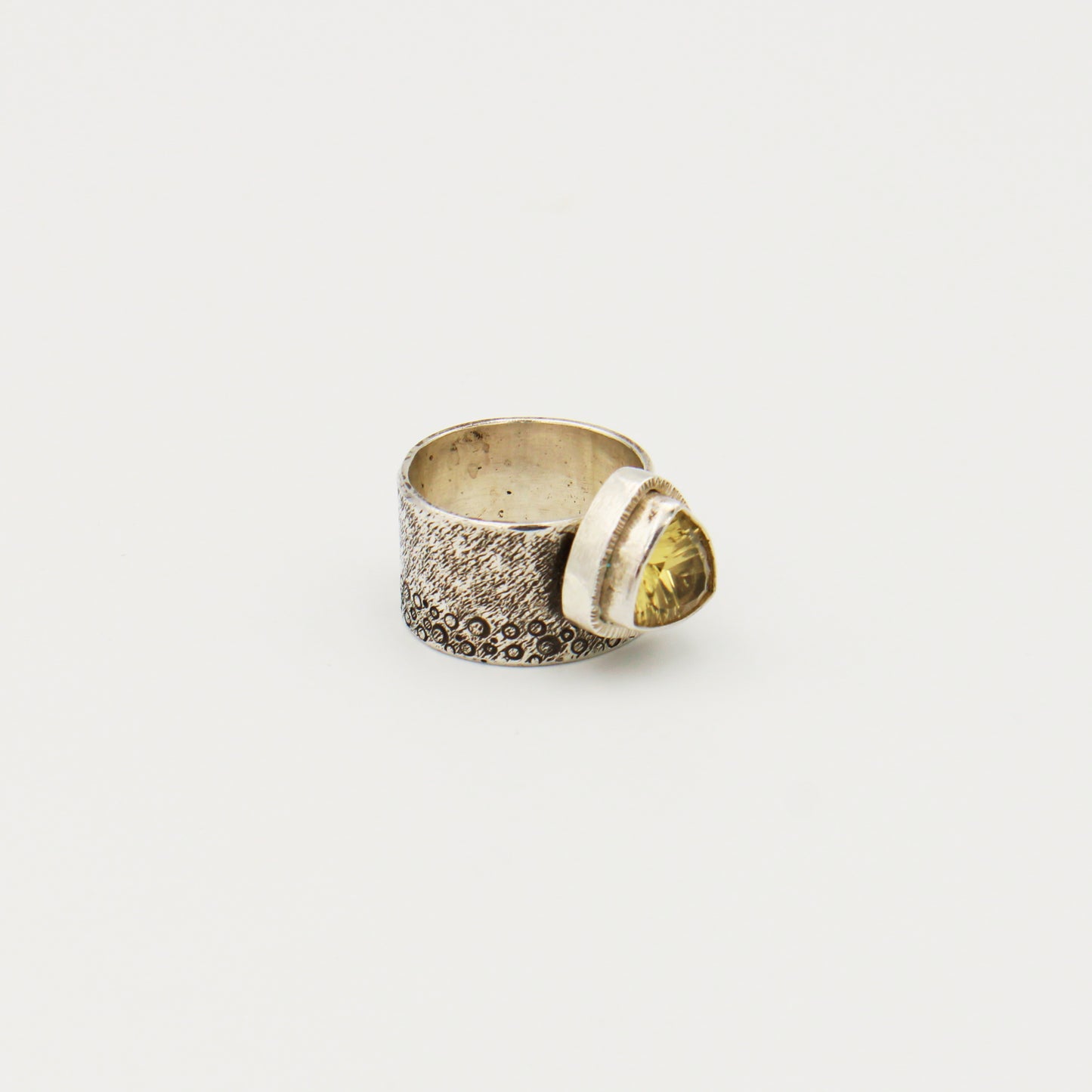 Citrine Trilliant Sterling Wide Band Ring Size 8.75