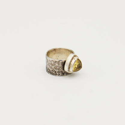 Citrine Trilliant Sterling Wide Band Ring Size 8.75