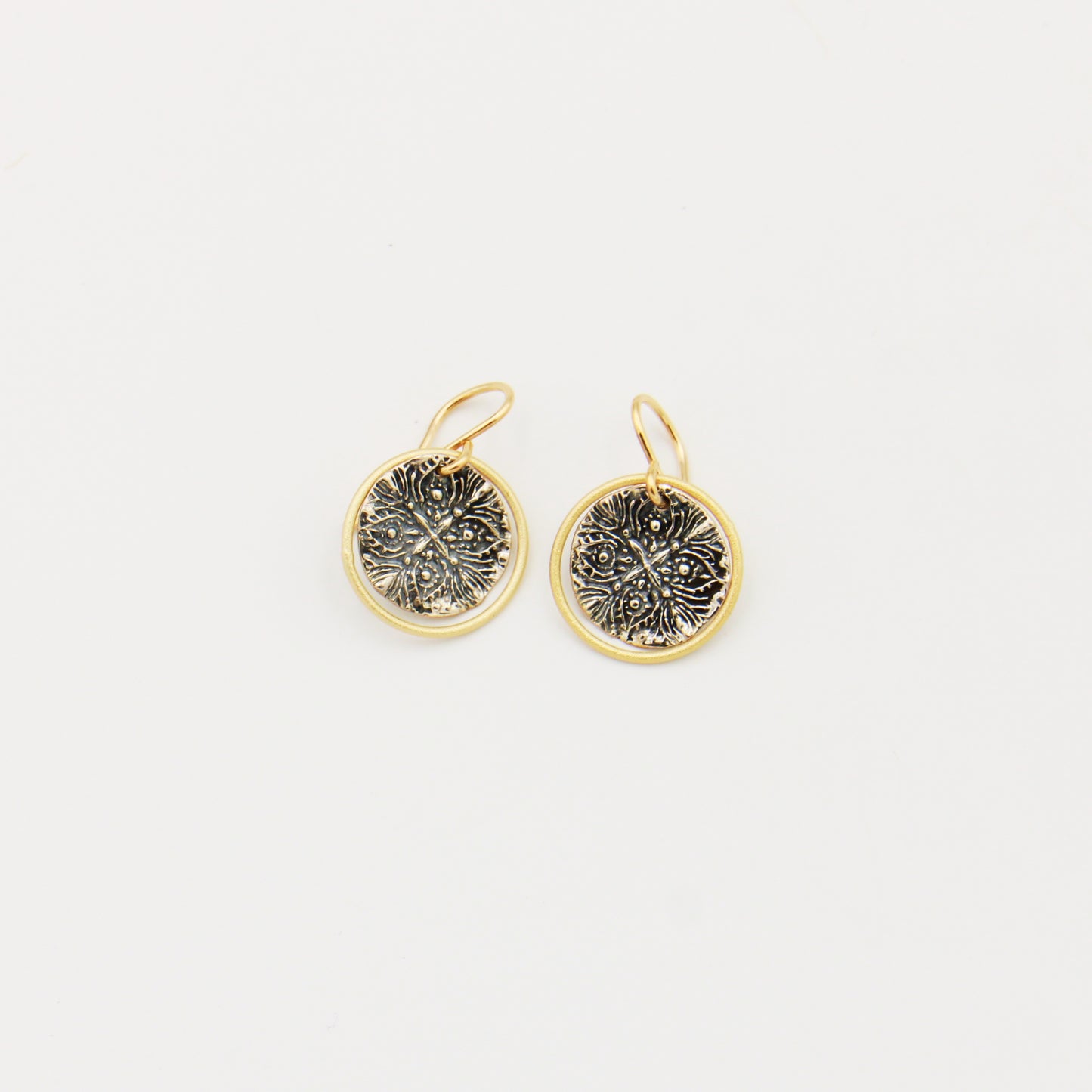 Sterling Silver Shield & GF Brushed Gold Circle Earrings