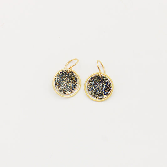 Sterling Silver Shield & GF Brushed Gold Circle Earrings
