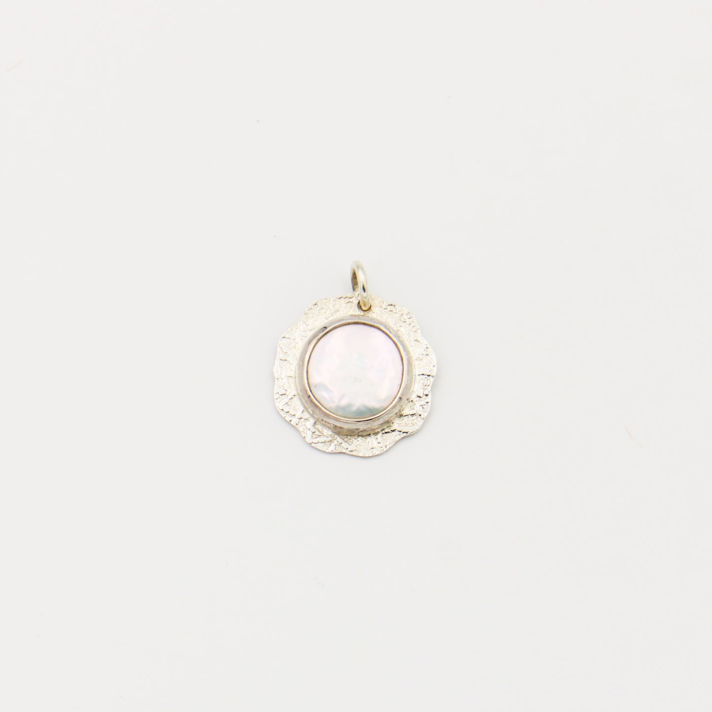 Round Freshwater Pearl Textured Sterling Pendant