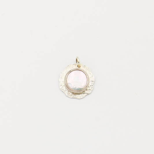 Round Freshwater Pearl Textured Sterling Pendant