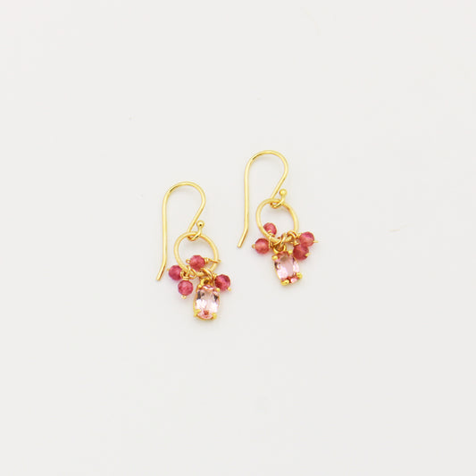Pink Tourmaline GF Cluster Earrings