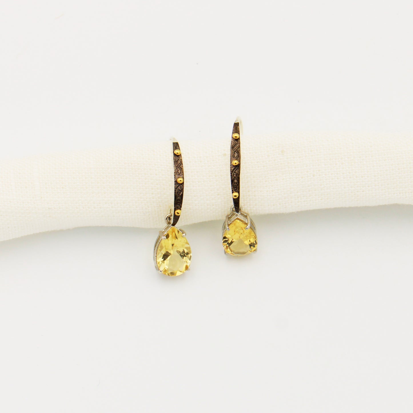 Citrine Teardrop Oxidized Sterling Earrings