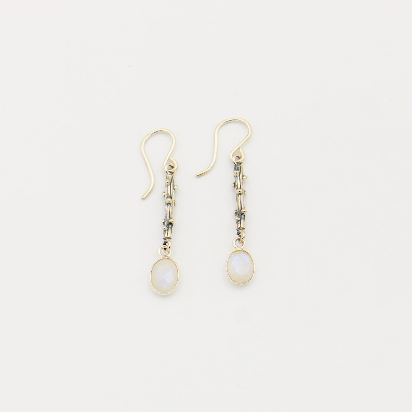 Rainbow Moonstone Budding Branch Sterling Earrings
