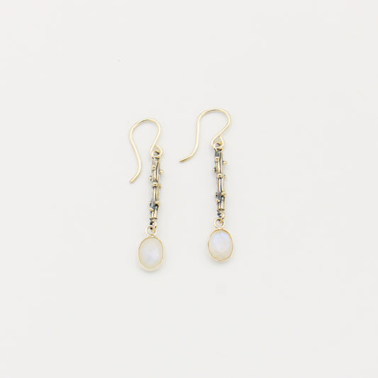 Rainbow Moonstone Budding Branch Sterling Earrings