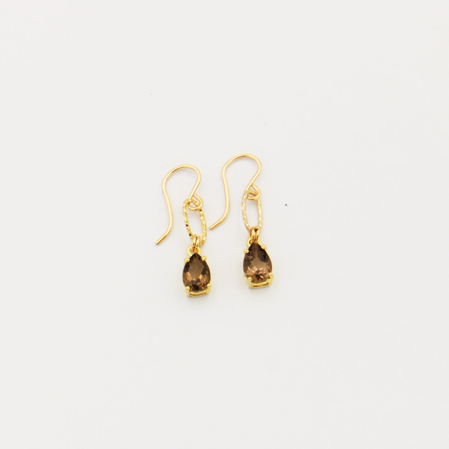 Smoky Quartz Pear GF Diamond Cut Loop Earrings