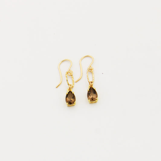 Smoky Quartz Pear GF Diamond Cut Loop Earrings
