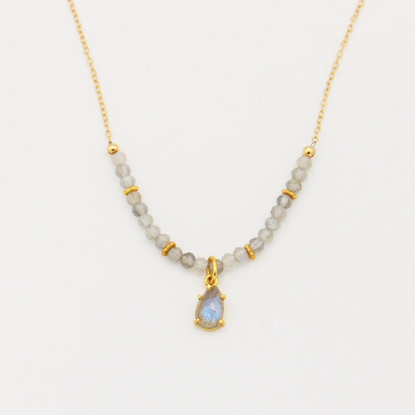 Labradorite Teardrop Beaded GF Necklace 16-18"