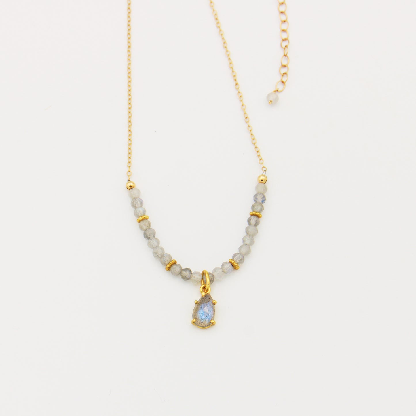 Labradorite Teardrop Beaded GF Necklace 16-18"