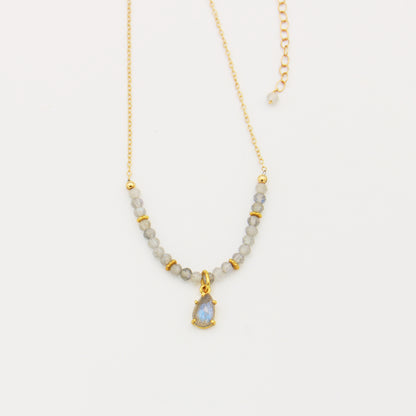 Labradorite Teardrop Beaded GF Necklace 16-18"