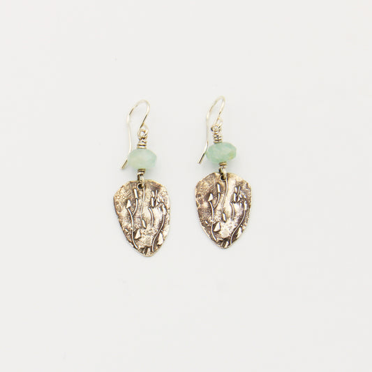 Aquamarine Bead & Sterling Shield Earrings