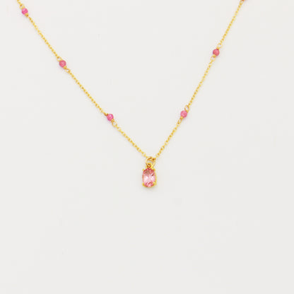 Pink Tourmaline Oval GF Beaded Necklace 16-18"