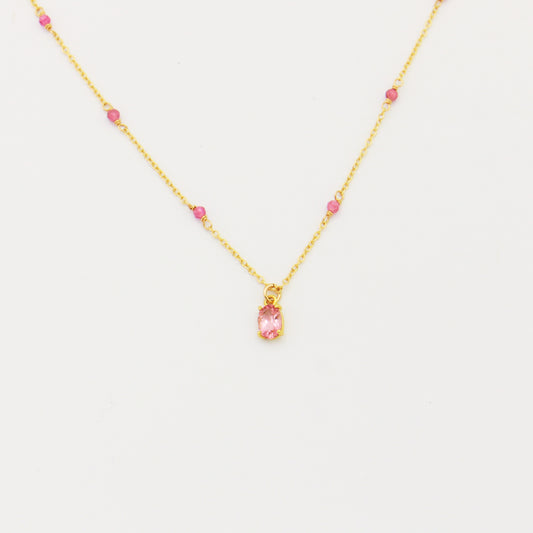 Pink Tourmaline Oval GF Beaded Necklace 16-18"