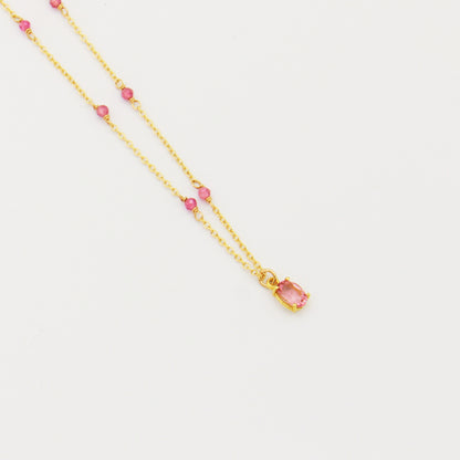 Pink Tourmaline Oval GF Beaded Necklace 16-18"