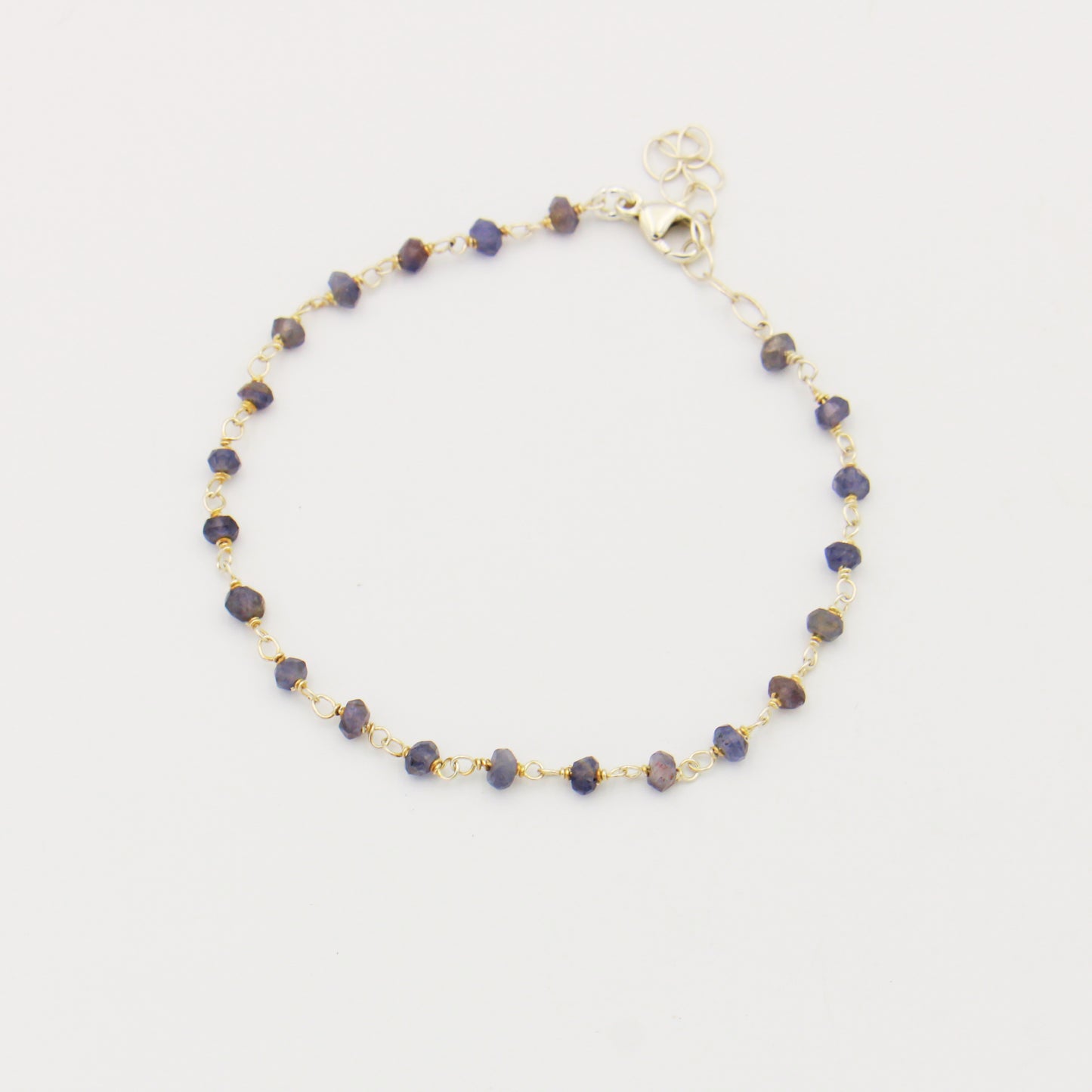 Iolite Dainty Bead & Sterling Bracelet 6.5-7.5"