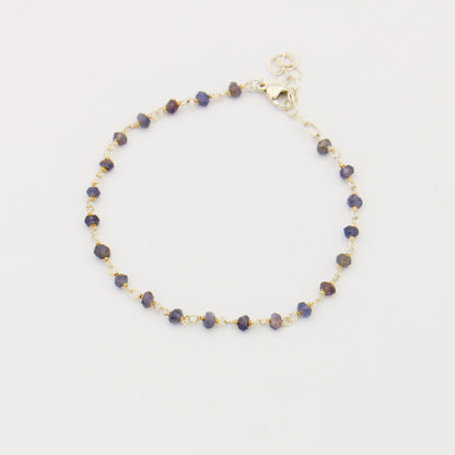 Iolite Dainty Bead & Sterling Bracelet 6.5-7.5"