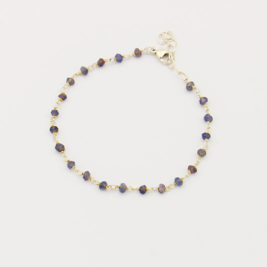 Iolite Dainty Bead & Sterling Bracelet 6.5-7.5"