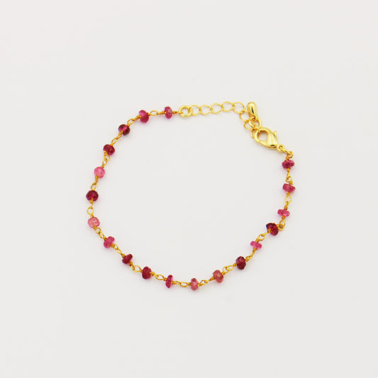 Pink Tourmaline Dainty Bead & GF Bracelet 6.5-7.5"