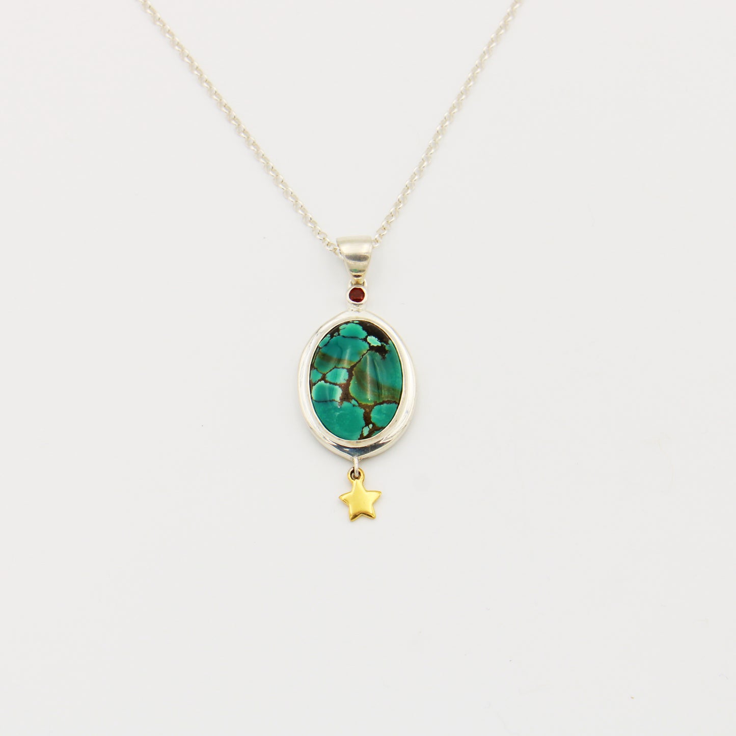 Turquoise Oval Sterling Necklace with GP Star 18"