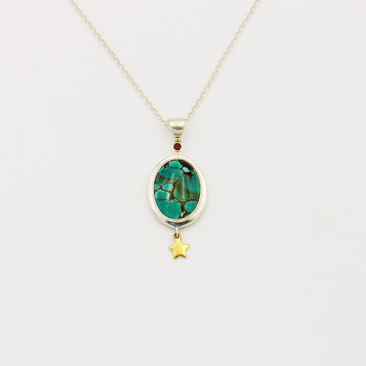 Turquoise Oval Sterling Necklace with GP Star 18"