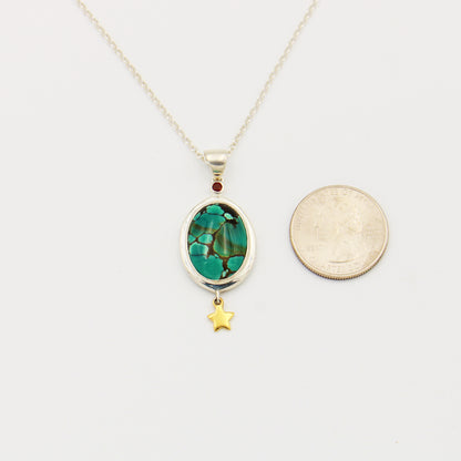 Turquoise Oval Sterling Necklace with GP Star 18"