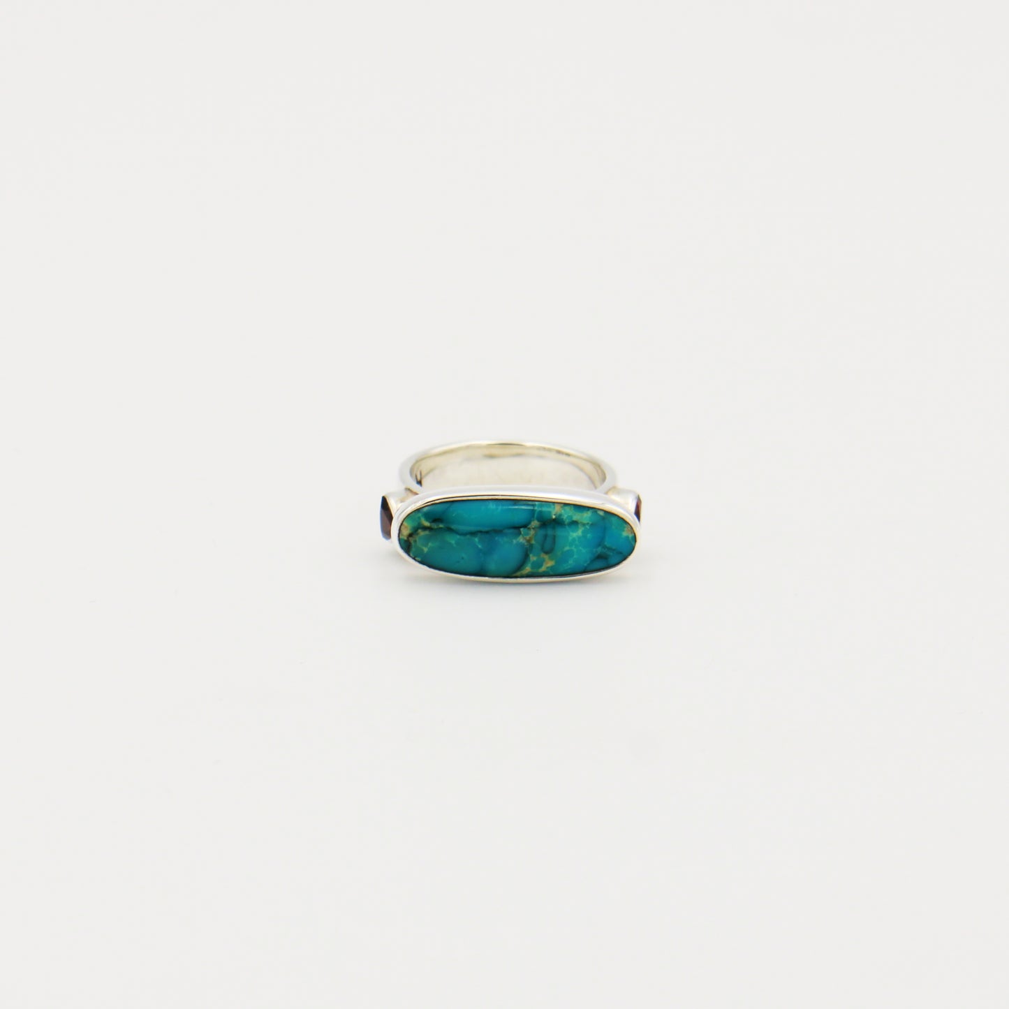 Turquoise with Garnets Side-to-Side Sterling Ring Size 8