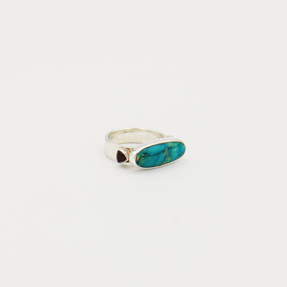 Turquoise with Garnets Side-to-Side Sterling Ring Size 8