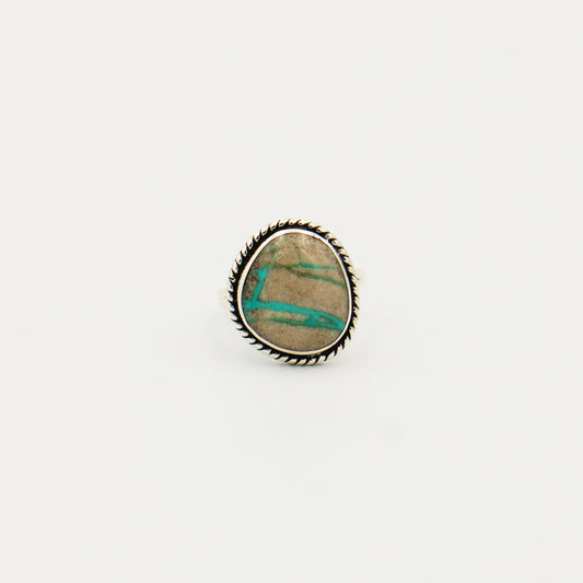 Boulder Turquoise Ovoid Sterling Ring Size 7.5