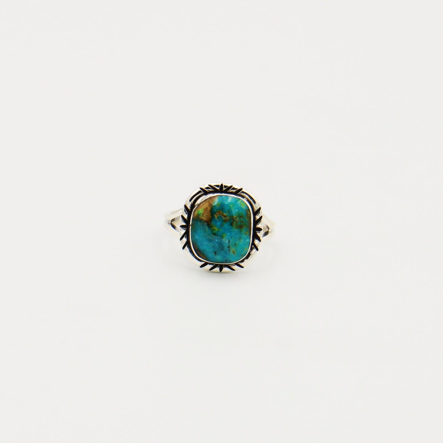 Turquoise Cushion Lines Bezel Sterling Ring Sz 8