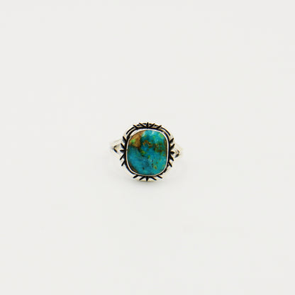 Turquoise Cushion Lines Bezel Sterling Ring Sz 8