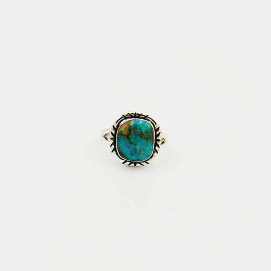 Turquoise Cushion Lines Bezel Sterling Ring Sz 8