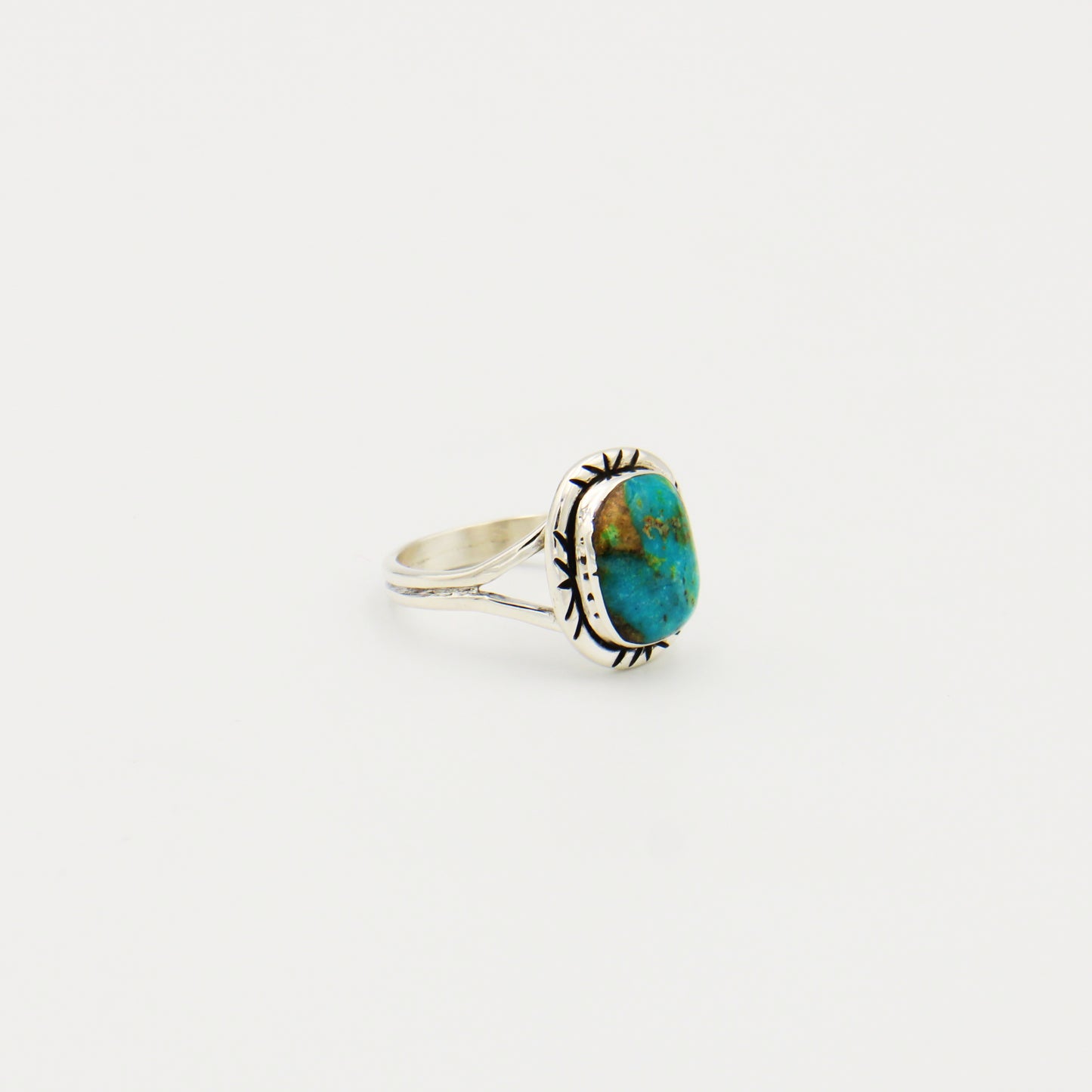 Turquoise Cushion Lines Bezel Sterling Ring Sz 8