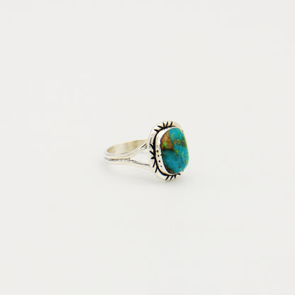 Turquoise Cushion Lines Bezel Sterling Ring Sz 8