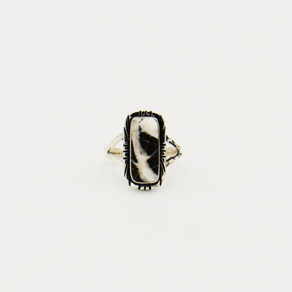 White Buffalo Rectangle Split Shank Sterling Ring Size 9