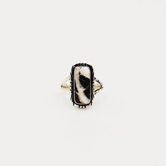 White Buffalo Rectangle Split Shank Sterling Ring Size 9
