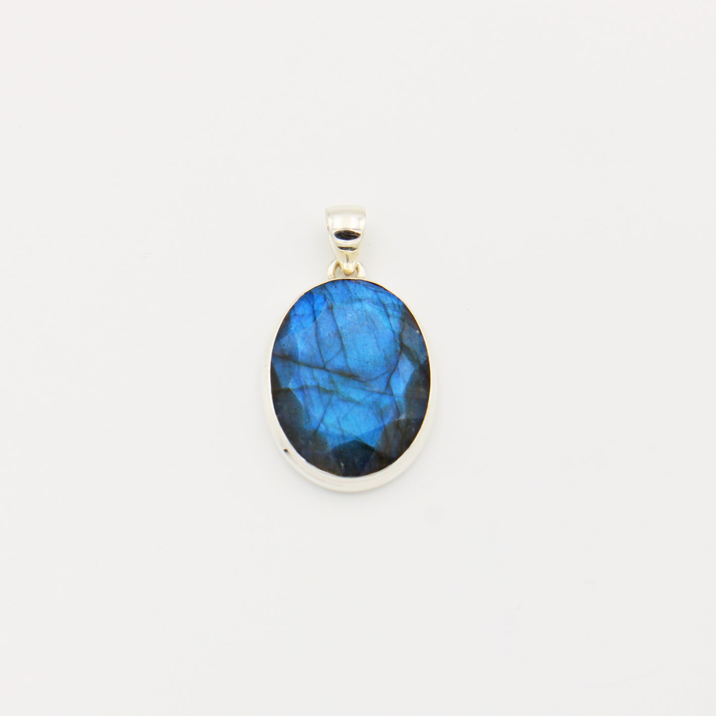 Labradorite Oval Faceted Sterling Silver Pendant