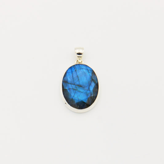 Labradorite Oval Faceted Sterling Silver Pendant