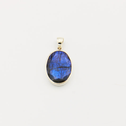 Labradorite Oval Faceted Sterling Pendant