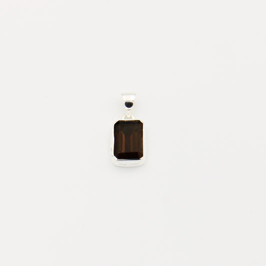 Smoky Quartz Rectangle Faceted Sterling Pendant