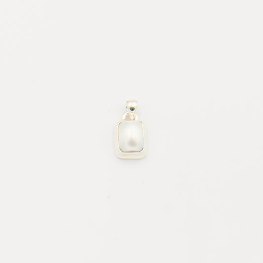 Pearl Rectangle Sterling Bezel Pendant