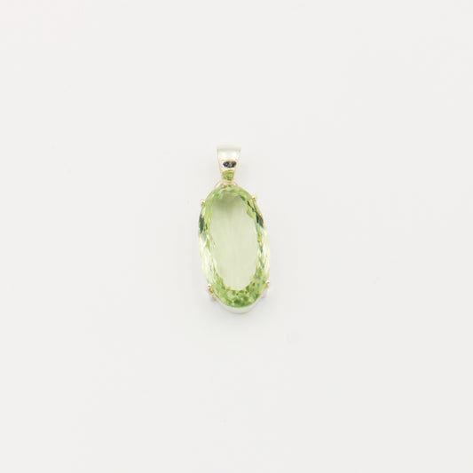 Green Amethyst Long Oval Sterling Prong Pendant